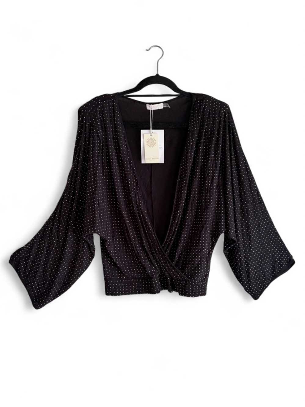 NEW Ramy Brook Studded Esther Black V Neck Wrap Blouse Size M